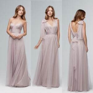 Wtoo by Watters 141 Convertible Bobbinet Gown‎ Latte Sz 8 with Bust Taken in